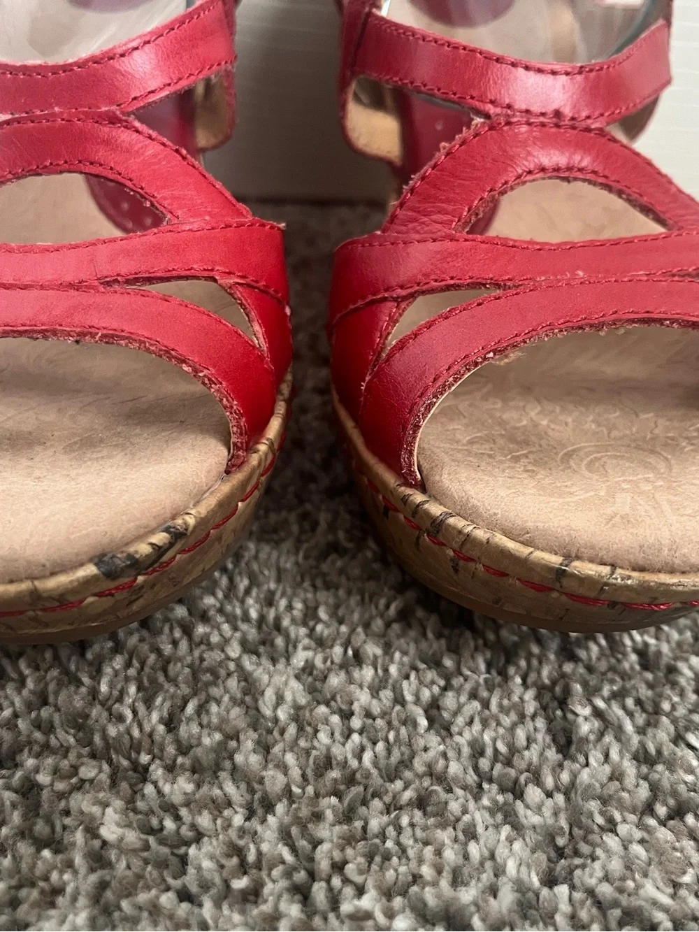 b.o.c. Red Strappy Cork Wedge Sandals